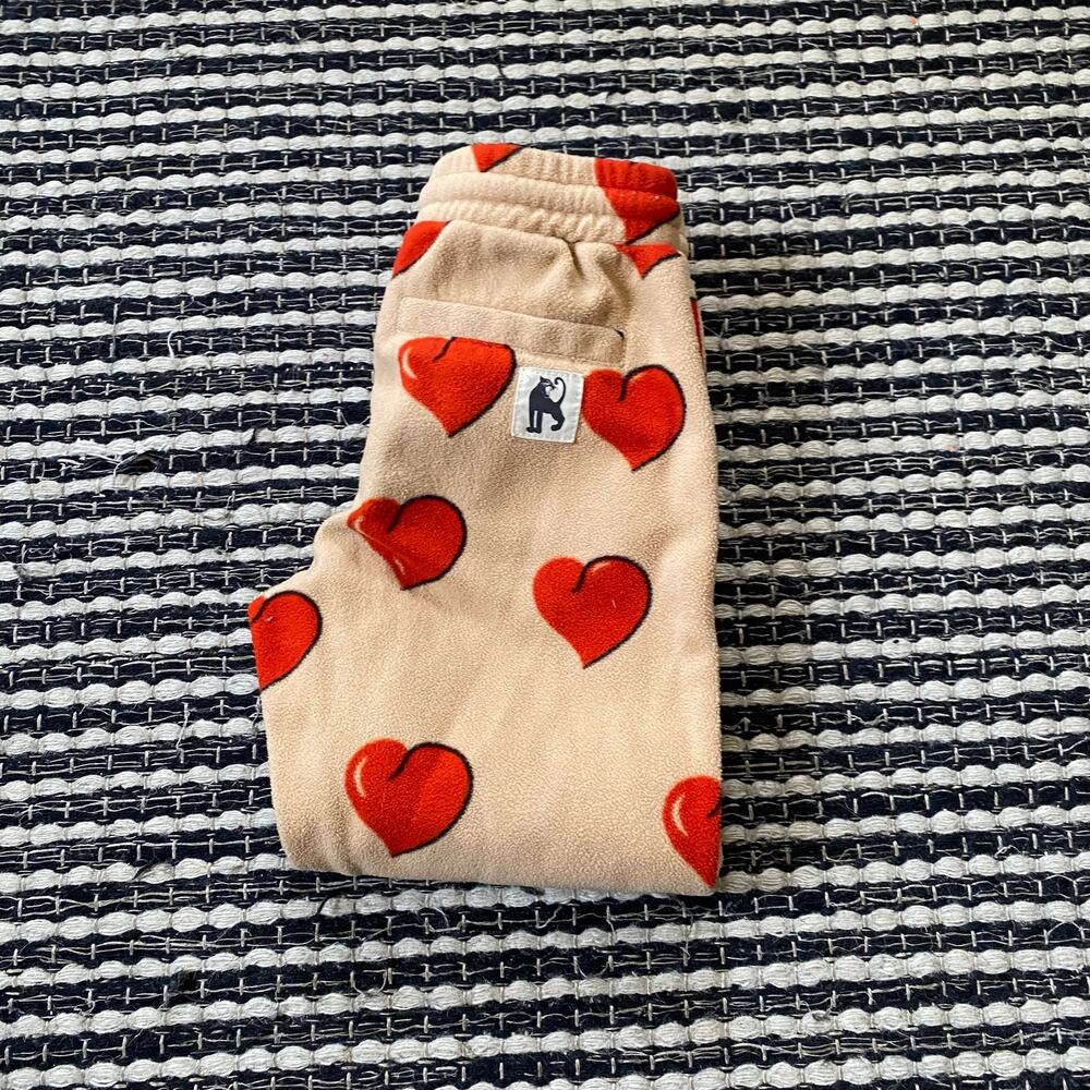 🌿Mini Rodini Girls Cream Red Heart Fleece Drawstring Pants 5/7Y